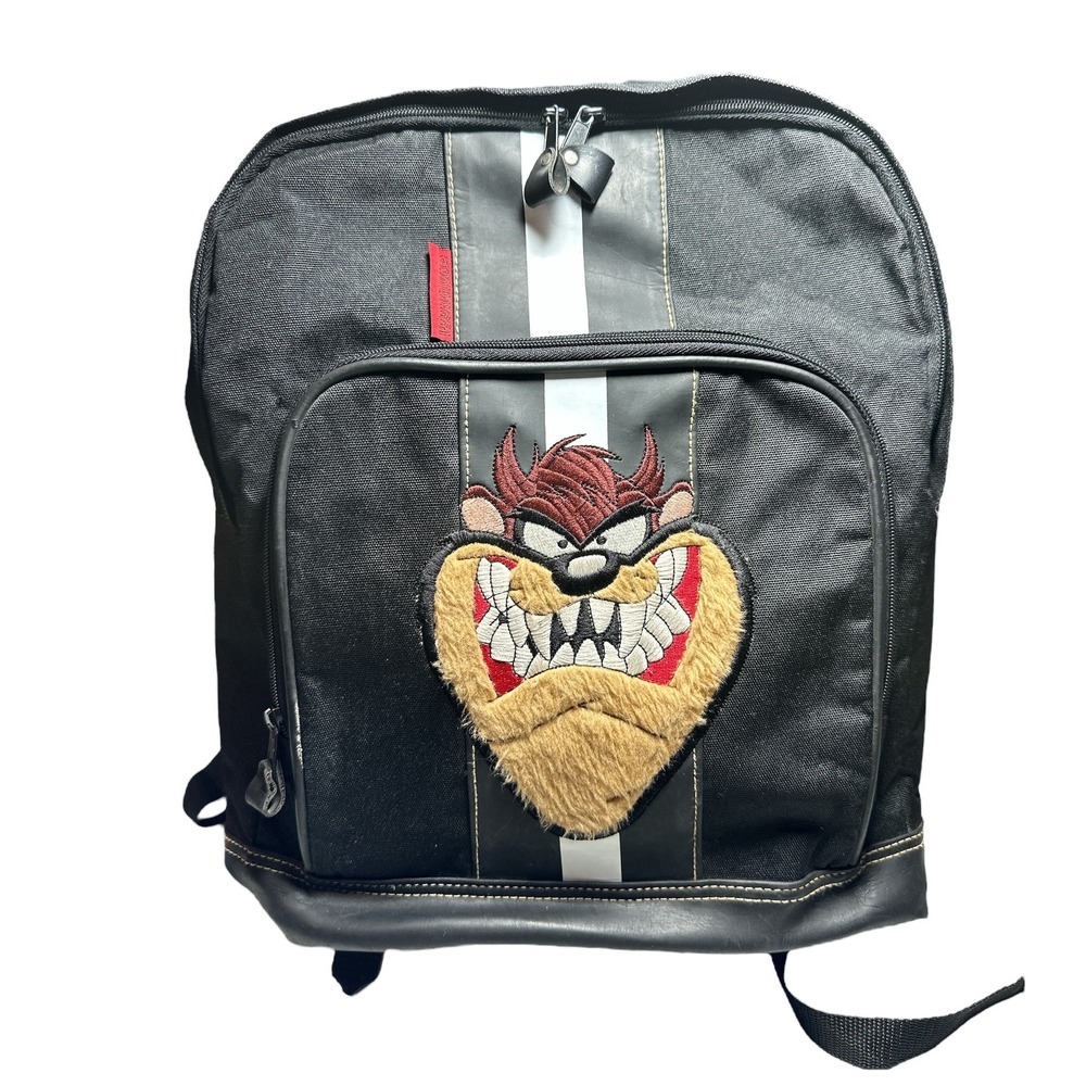 1998 RARE‎ Looney Tunes Embroidered Taz Tasmanian Devil Backpack Black Bag VTG